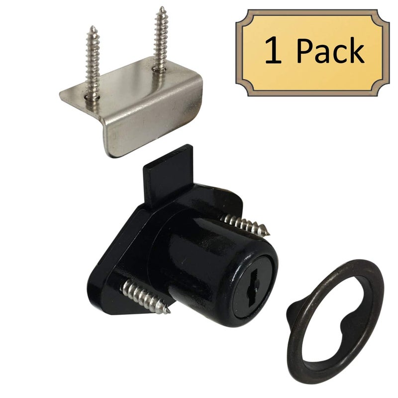 Desunia Office Desk Lock for Drawer & Door - 7/8" (.875") Bore - Black - Keyed Alike - Includes Escutcheon Trim Ring, Strike, & Screws - 1 Lock - Image 2